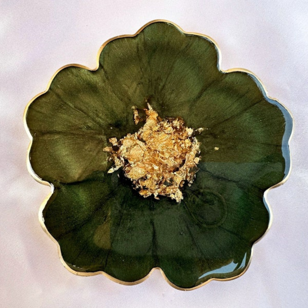 Forest Olive Green Epoxy Resin Coasters
