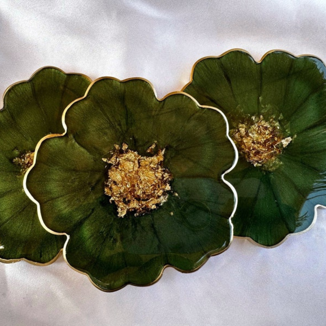 Forest Olive Green Epoxy Resin Coasters