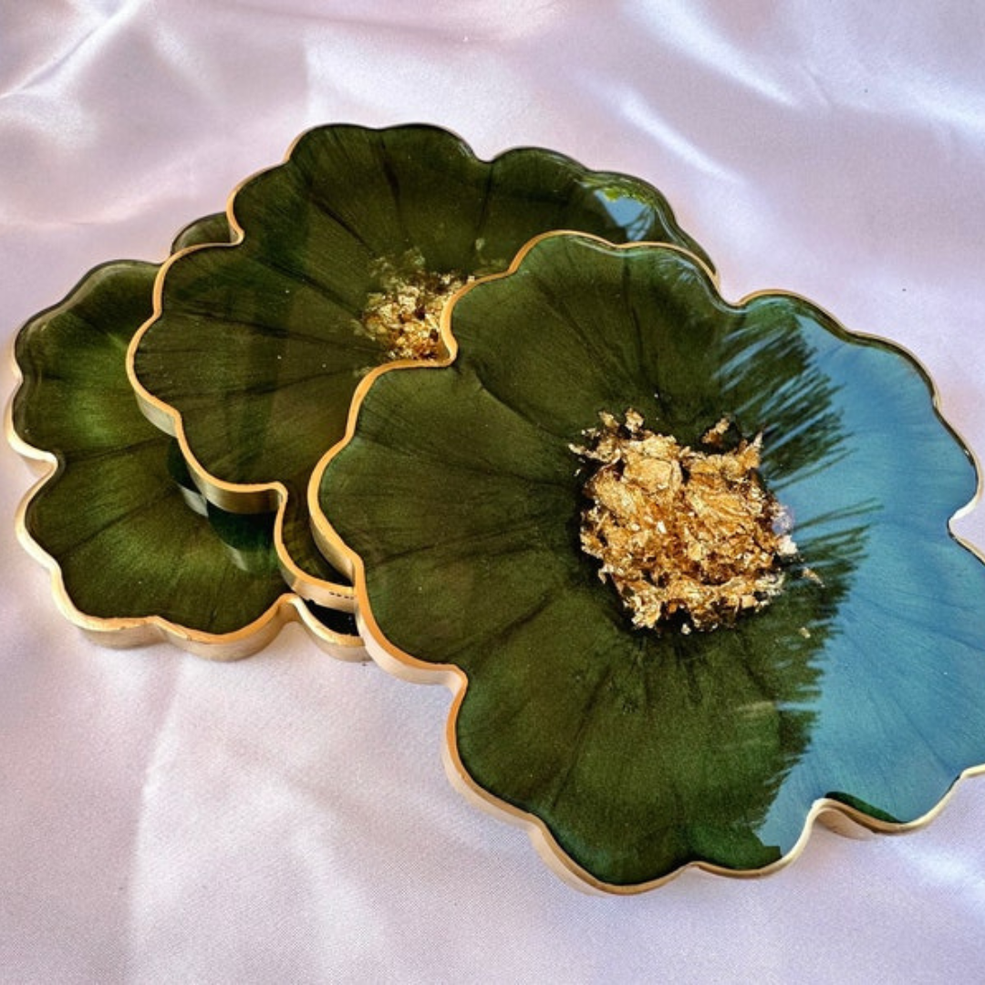Forest Olive Green Epoxy Resin Coasters