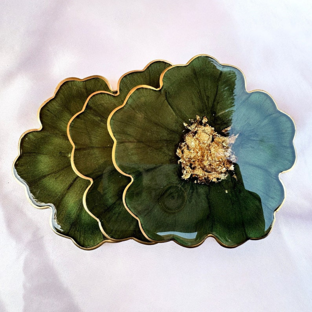 Forest Olive Green Epoxy Resin Coasters