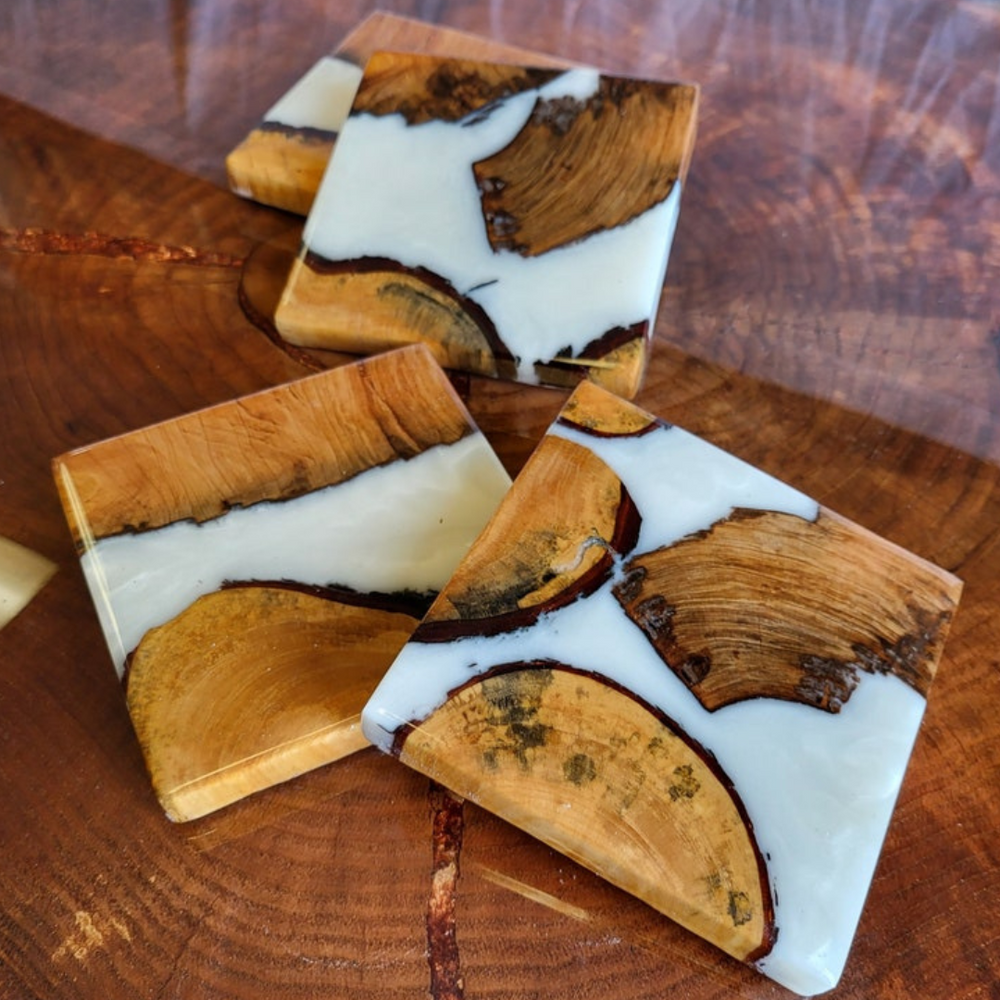 Personalized Teak Wood Epoxy Coasters