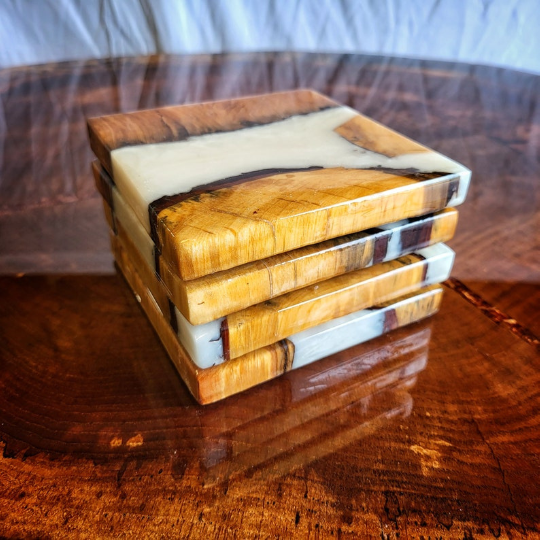 Personalized Teak Wood Epoxy Coasters