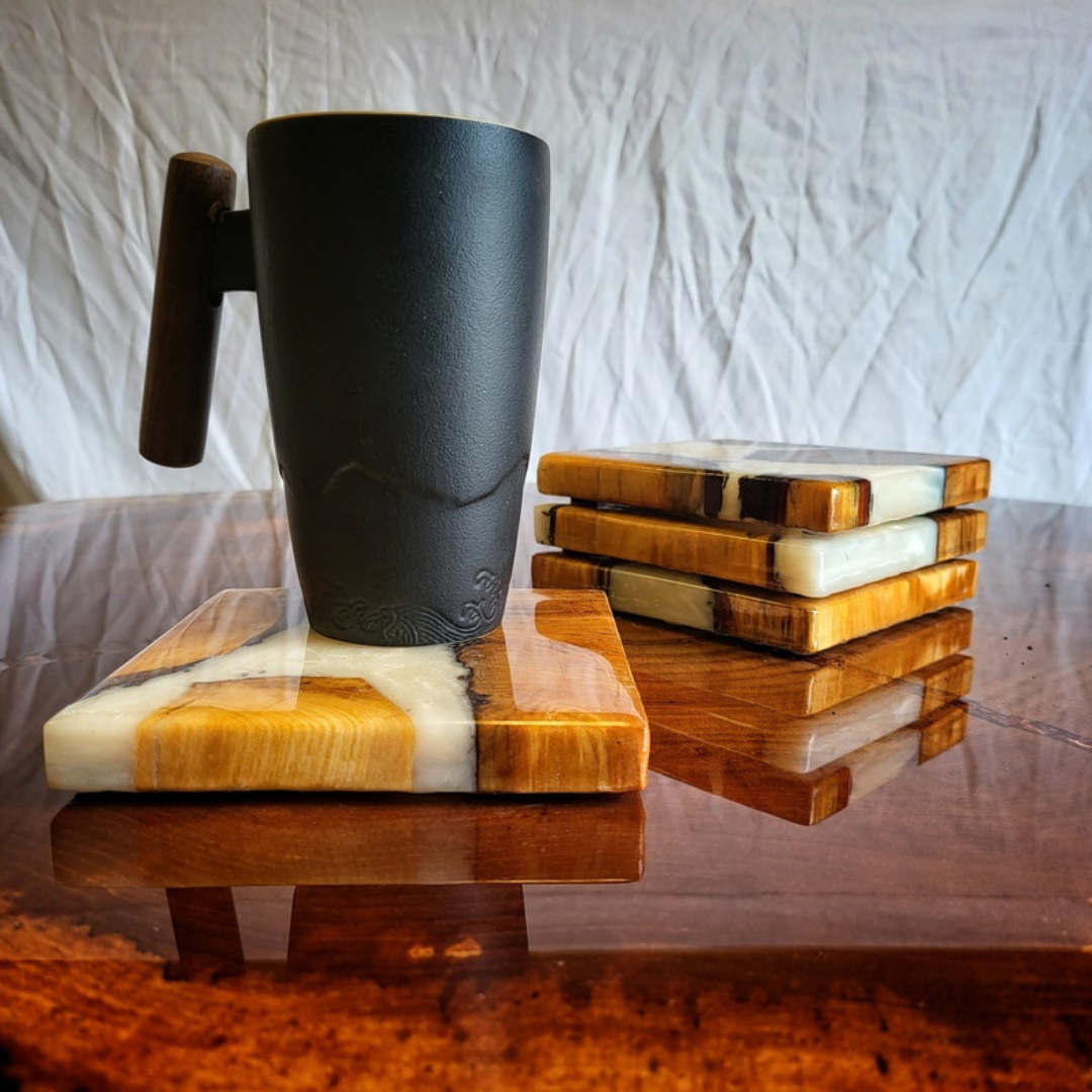 Personalized Teak Wood Epoxy Coasters