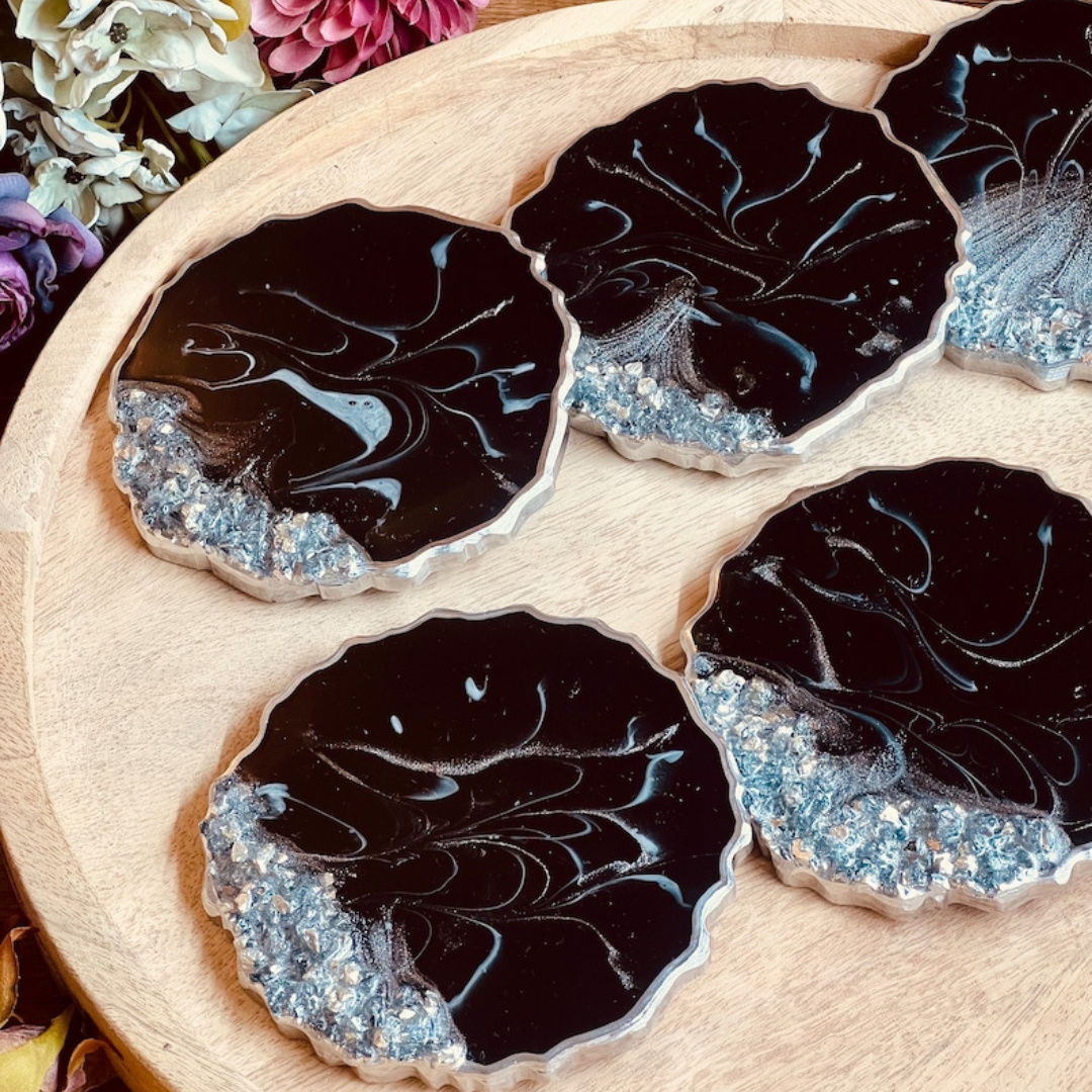 Resin coasters in brown with gold