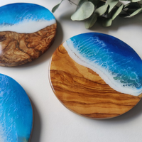 Olive Wood Resin Sea Waves Coasters thumbnail