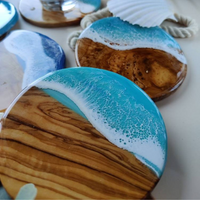 Olive Wood Resin Sea Waves Coasters thumbnail