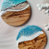 Olive Wood Resin Sea Waves Coasters thumbnail