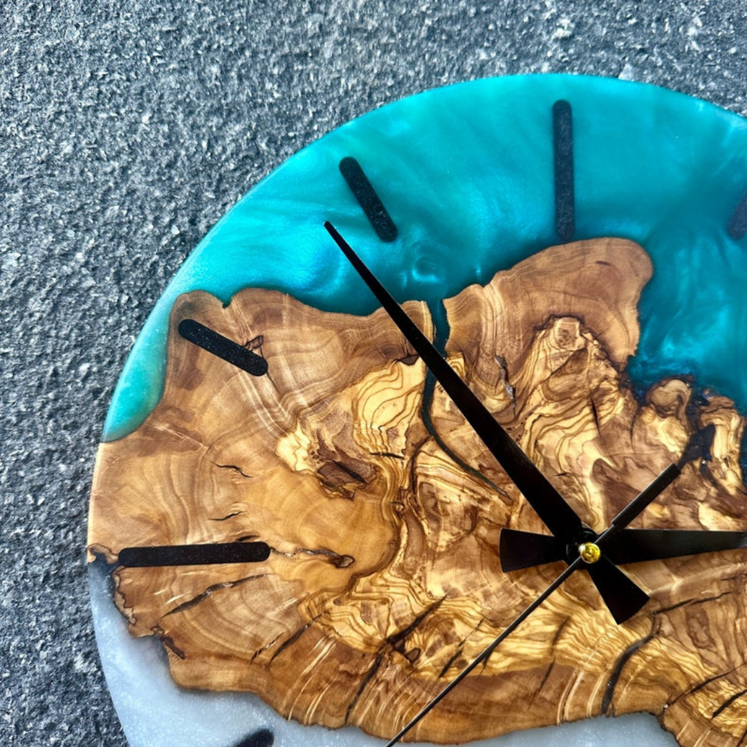 Epoxy Olive Wood Wall Clock