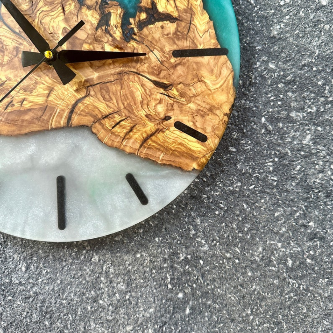 Epoxy Olive Wood Wall Clock