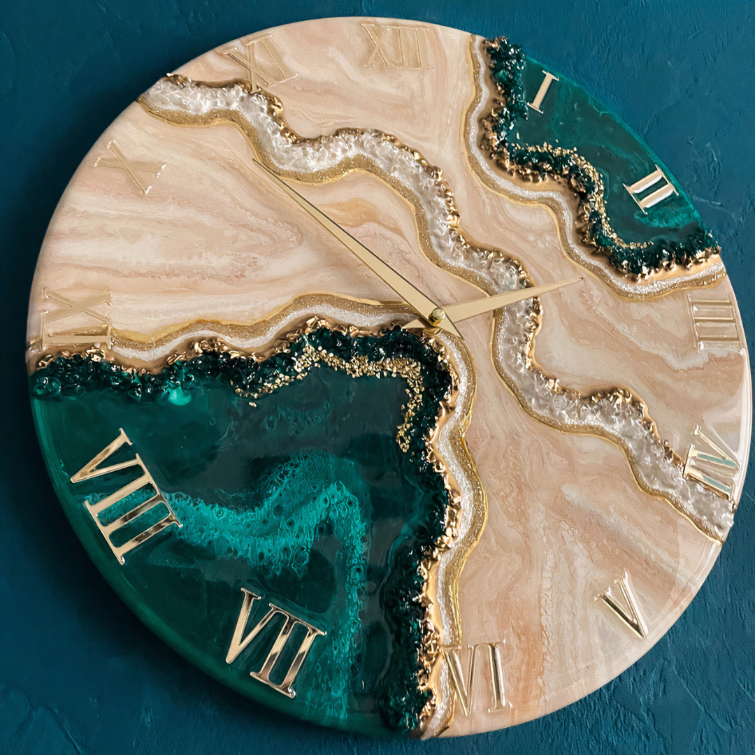 Green Resin Geode Wall Clock