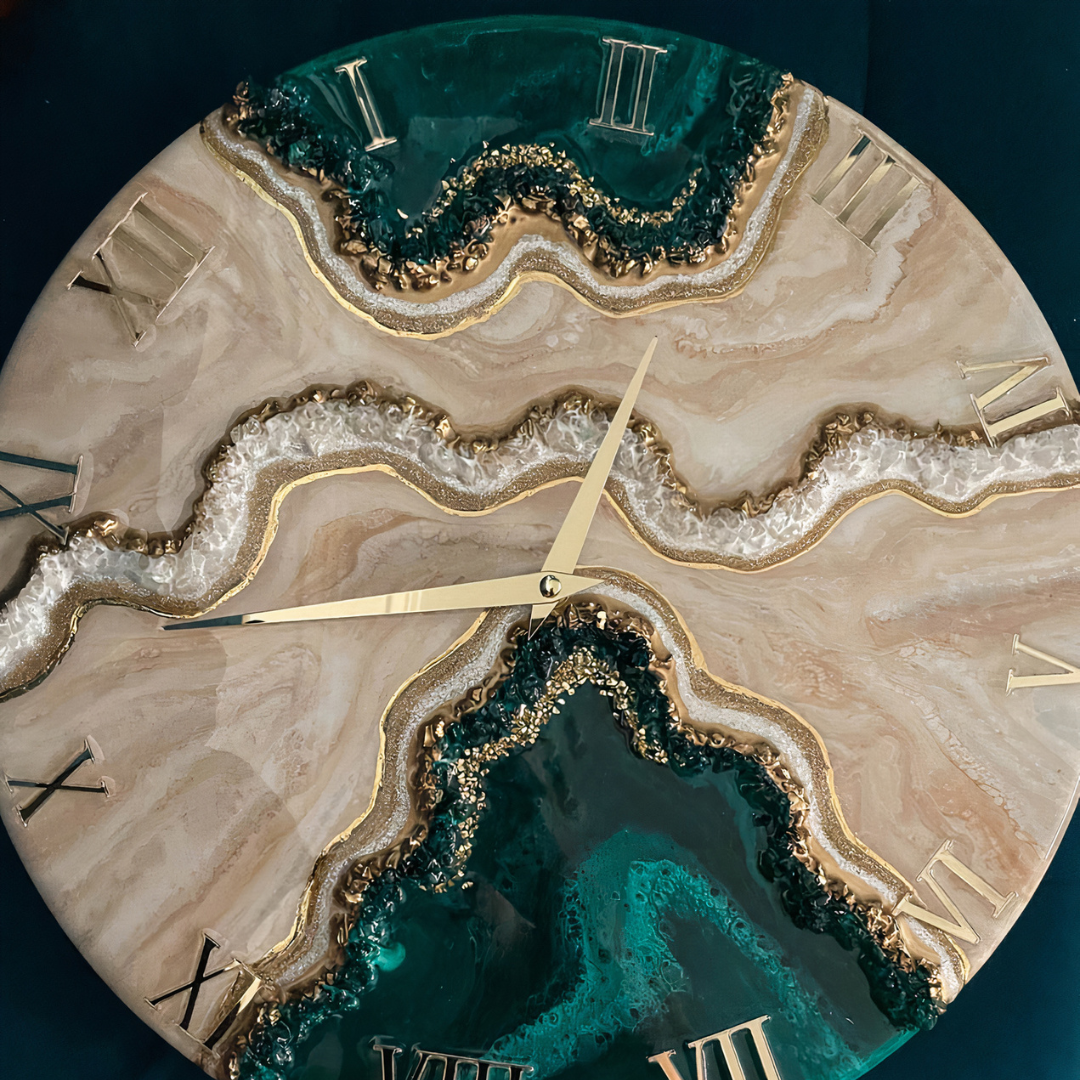 Green Resin Geode Wall Clock