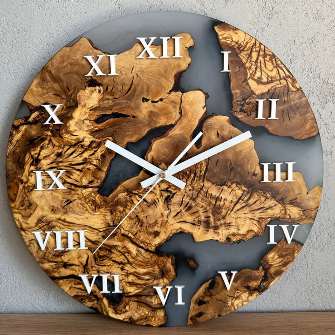 Olive Wood and Epoxy Resin Wall clock.