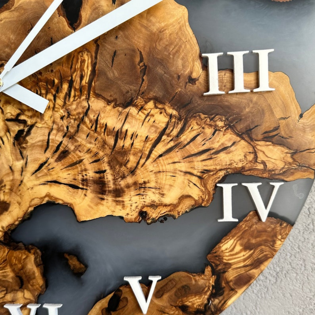 Olive Wood and Epoxy Resin Wall clock.