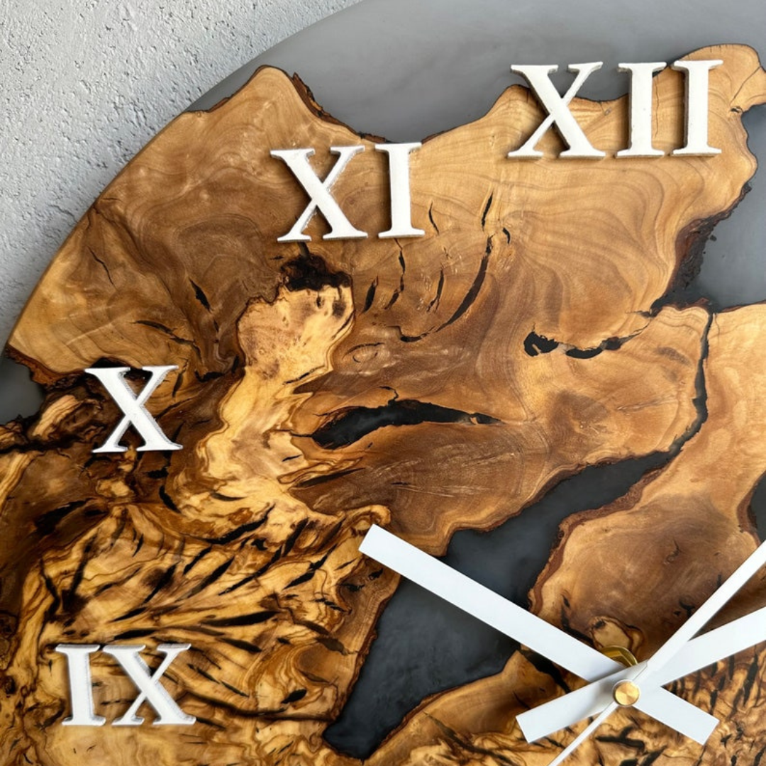 Olive Wood and Epoxy Resin Wall clock.