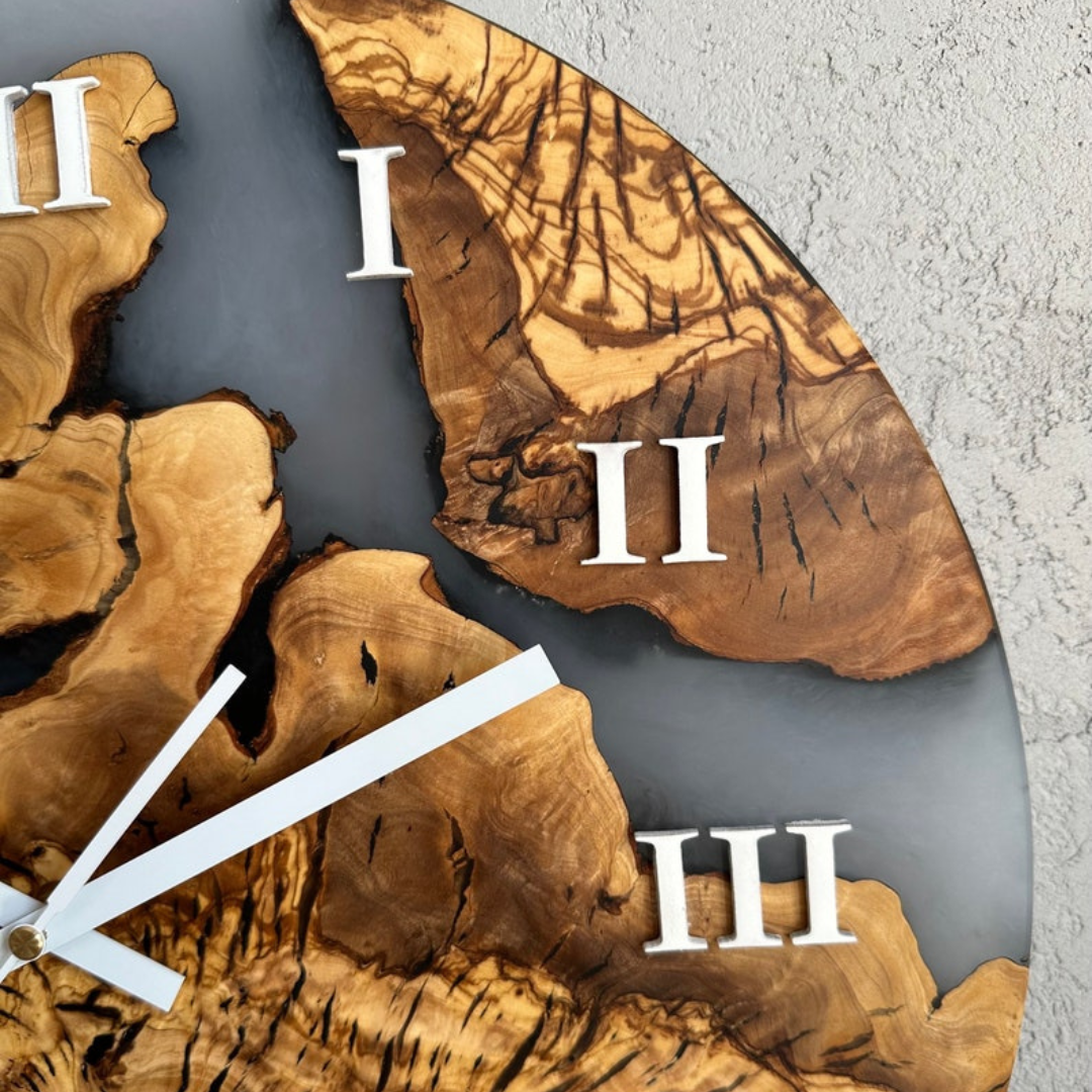 Olive Wood and Epoxy Resin Wall clock.