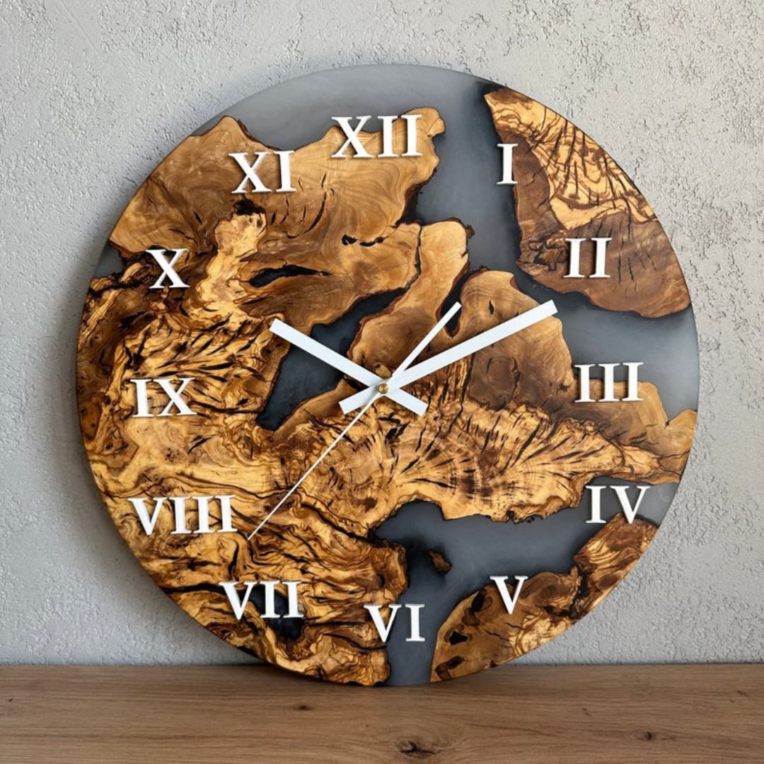 Olive Wood and Epoxy Resin Wall clock.