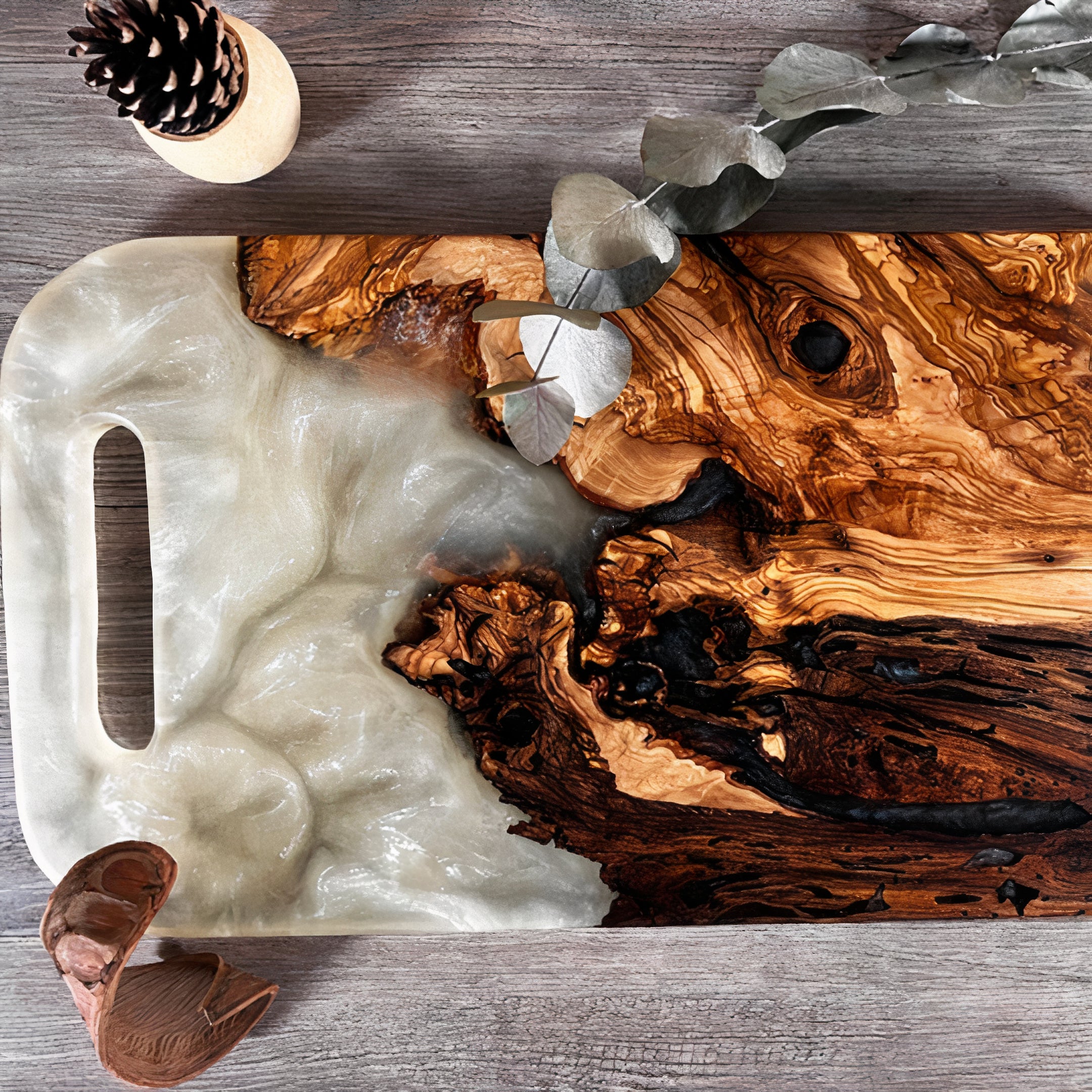 Epoxy resin and olive wood Charcuterie tray