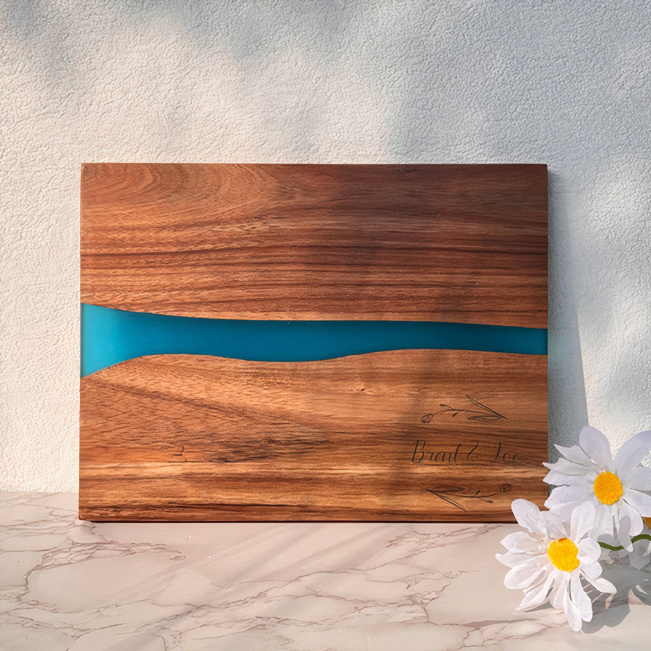 Engraved Wood Resin River Cheese Board