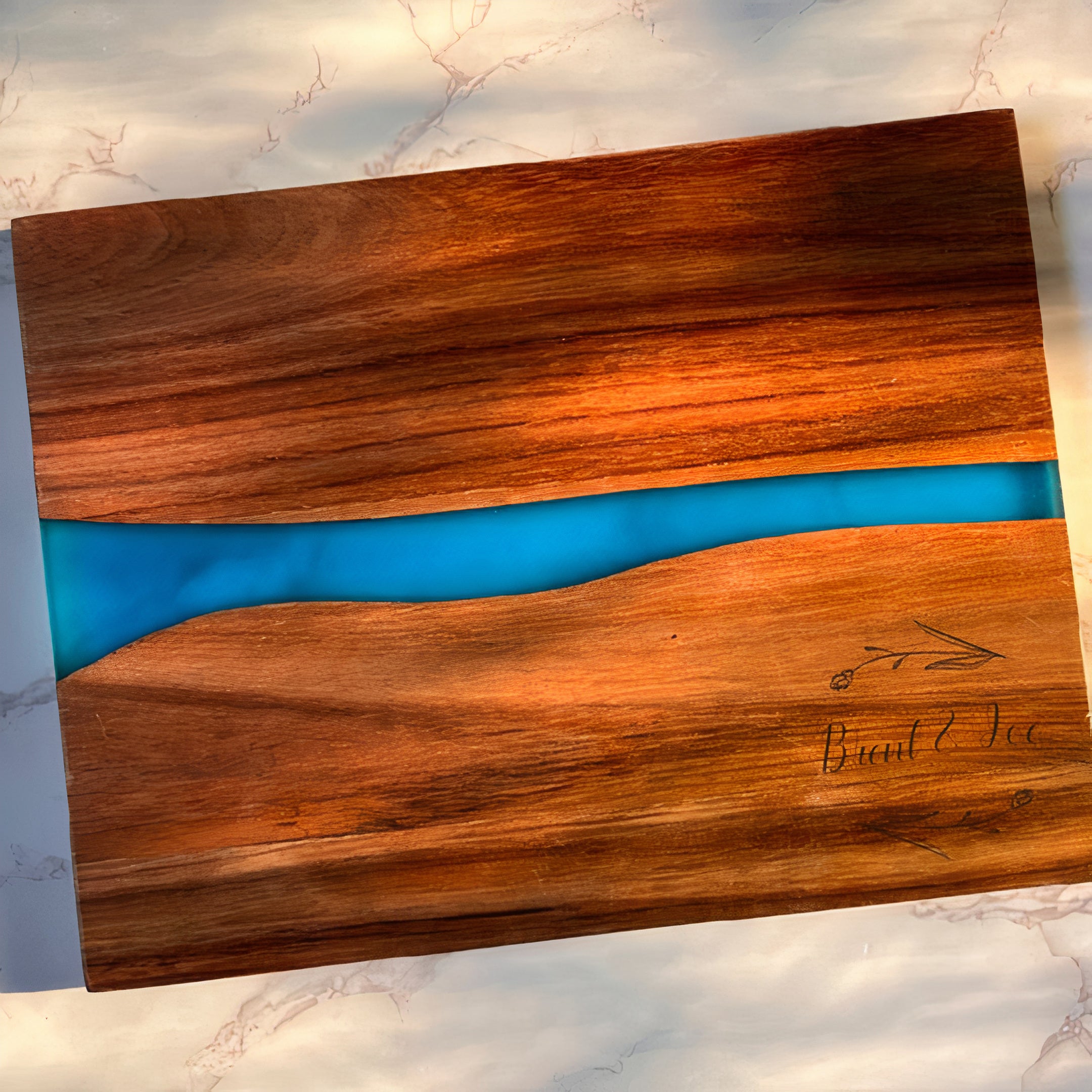Engraved Wood Resin River Cheese Board