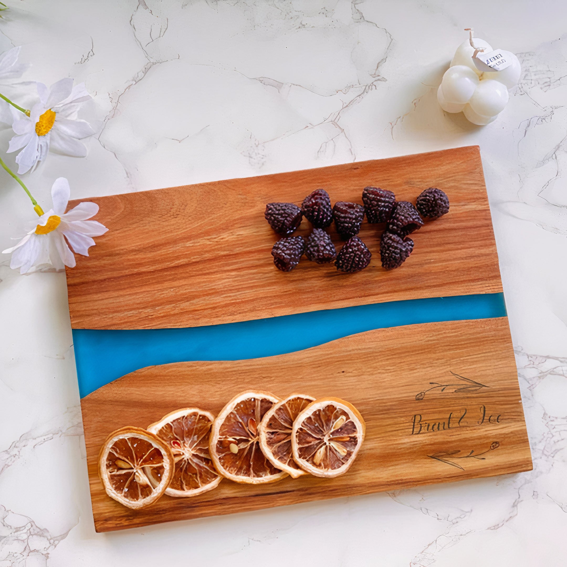 Engraved Wood Resin River Cheese Board