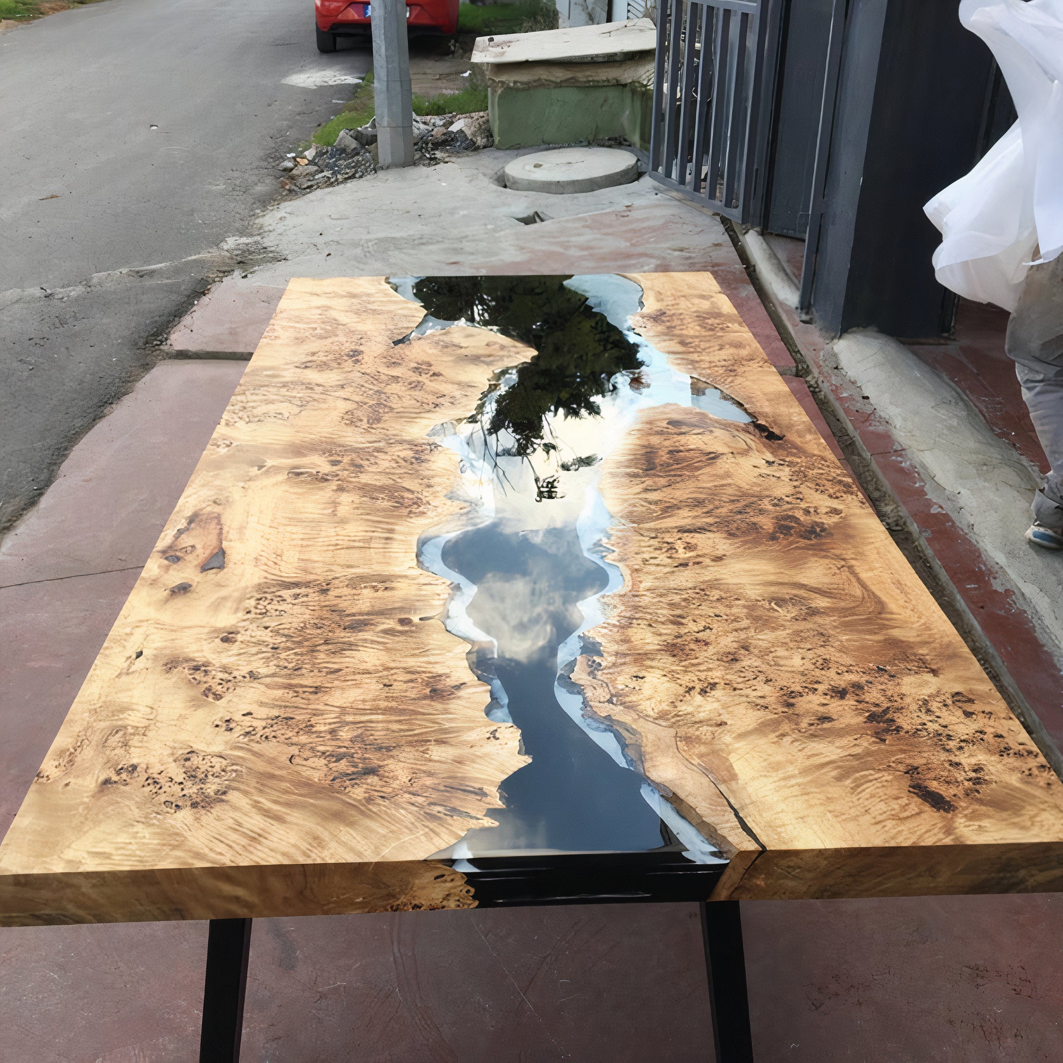 Custom Black and White River Epoxy Table