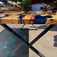 Blue Green Transparent Olive Wood Epoxy Table thumbnail