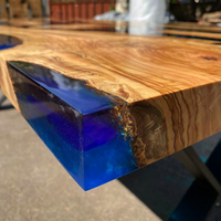 Blue Green Transparent Olive Wood Epoxy Table thumbnail