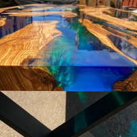 Blue Green Transparent Olive Wood Epoxy Table thumbnail