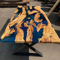 Blue Green Transparent Olive Wood Epoxy Table thumbnail