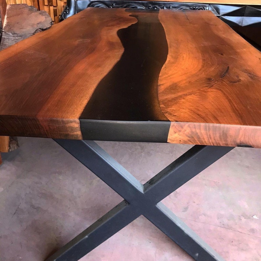 Rustic Design Walnut Black Epoxy Table