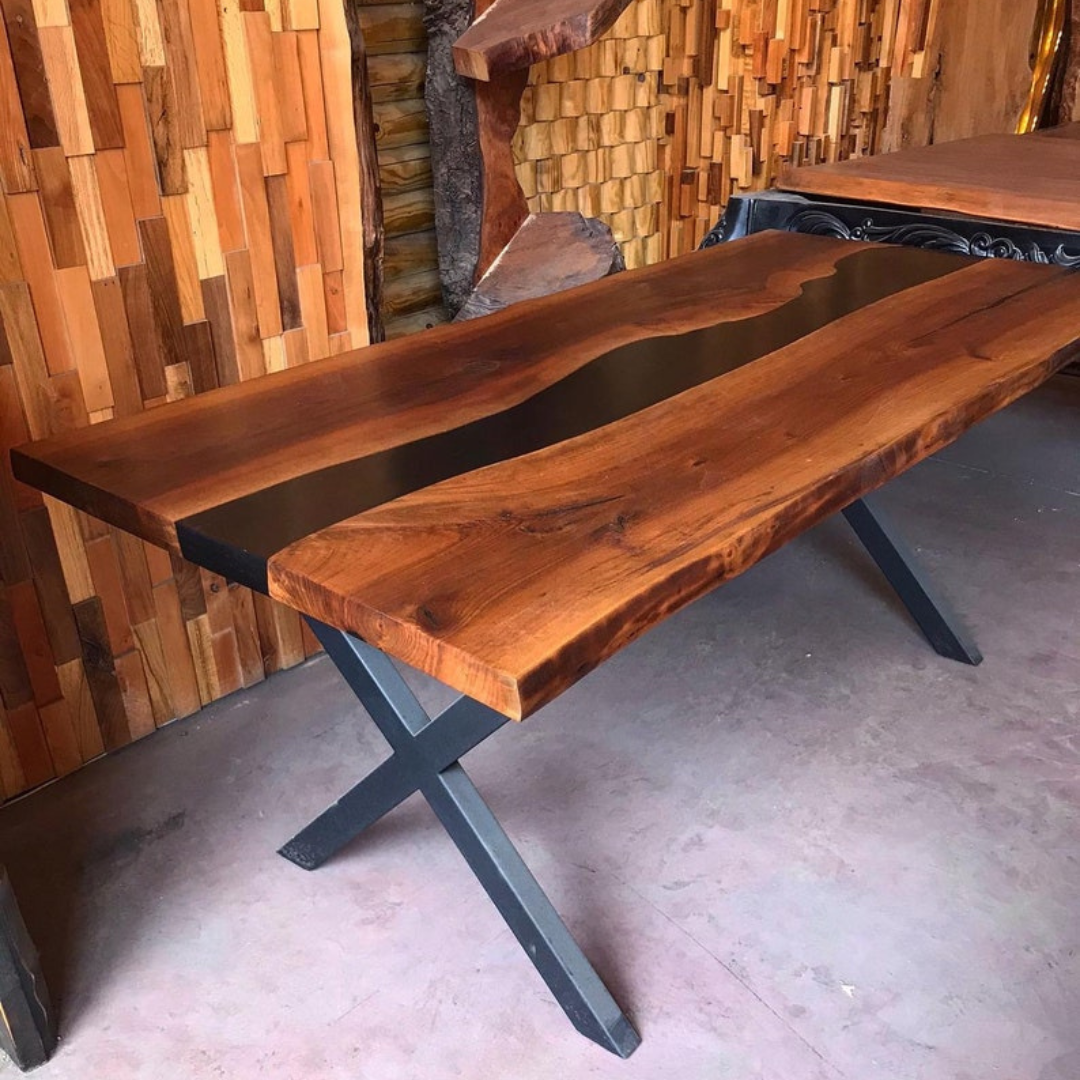 Rustic Design Walnut Black Epoxy Table