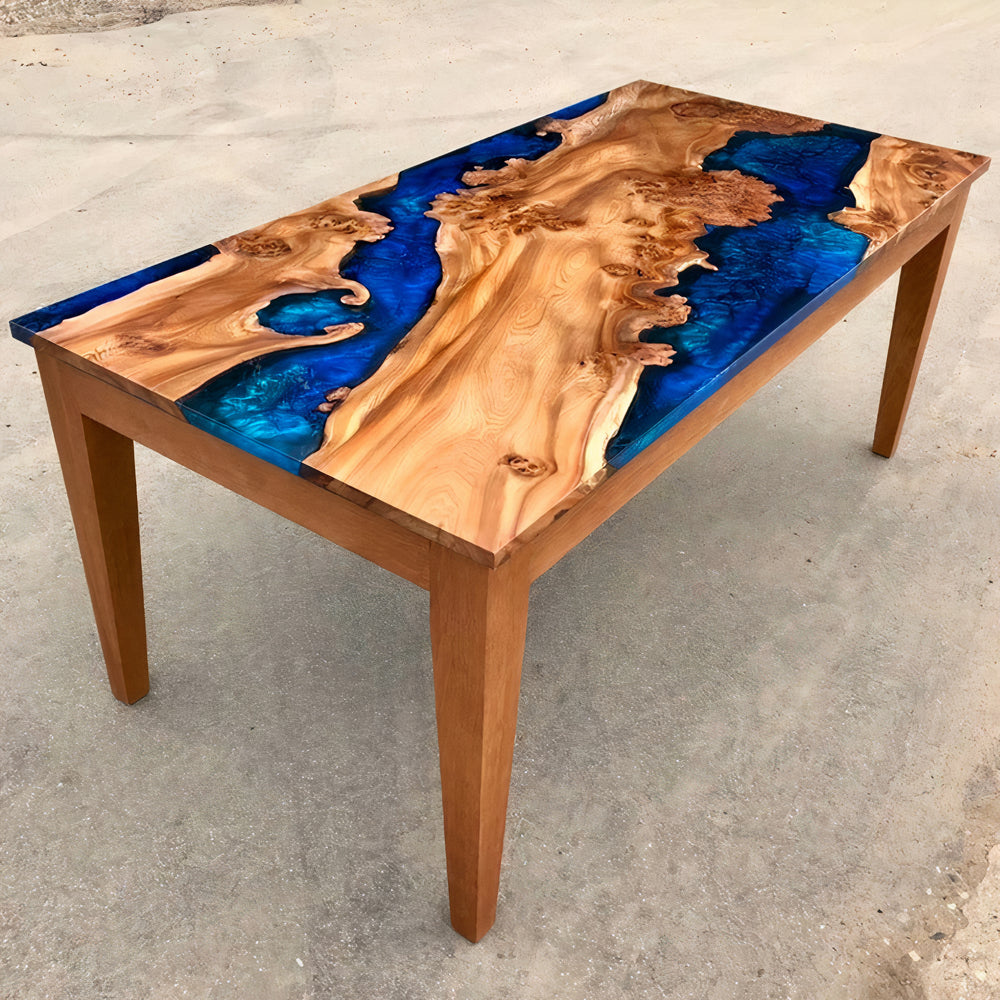 River Dining Table in Elm & Resin Live Edge