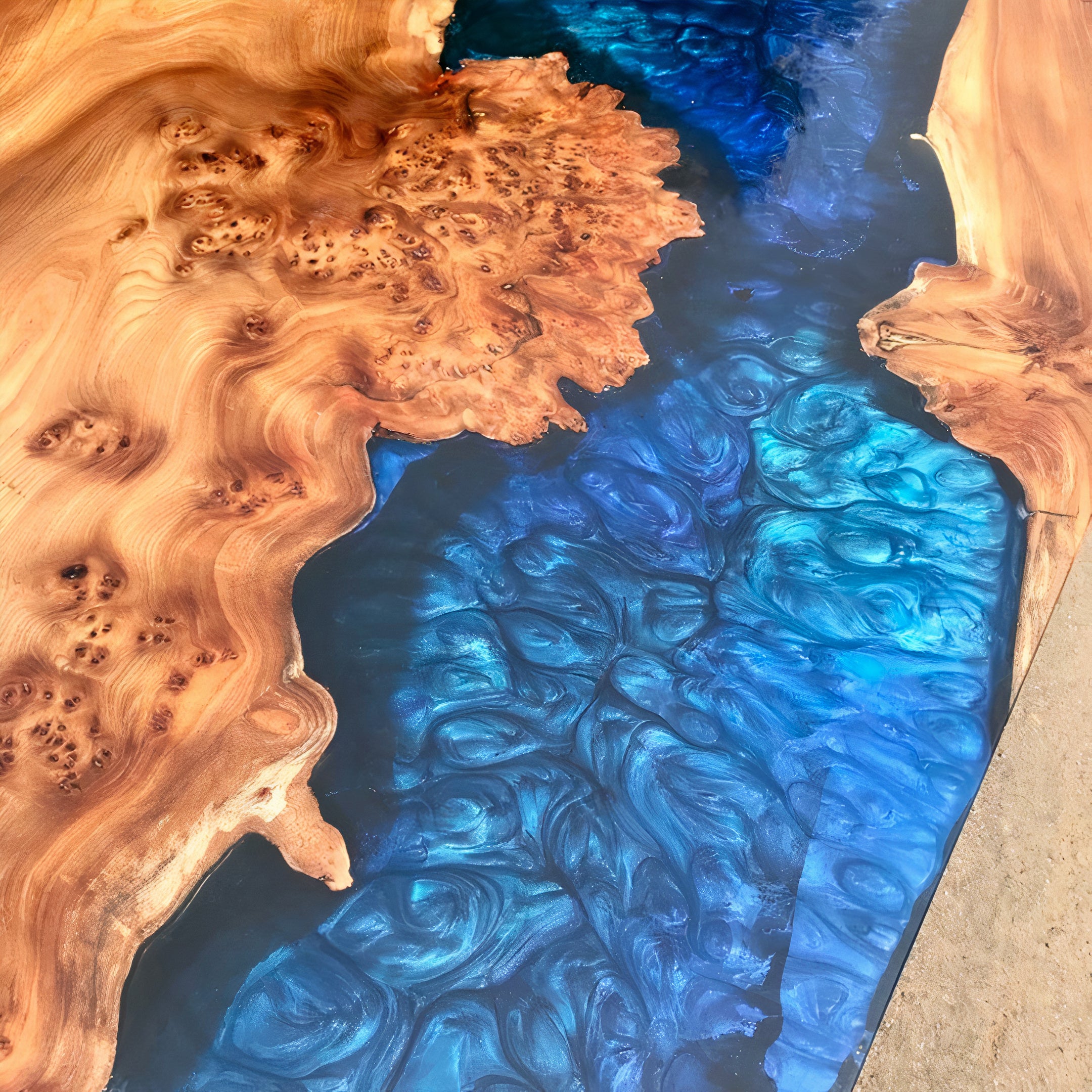 River Dining Table in Elm & Resin Live Edge