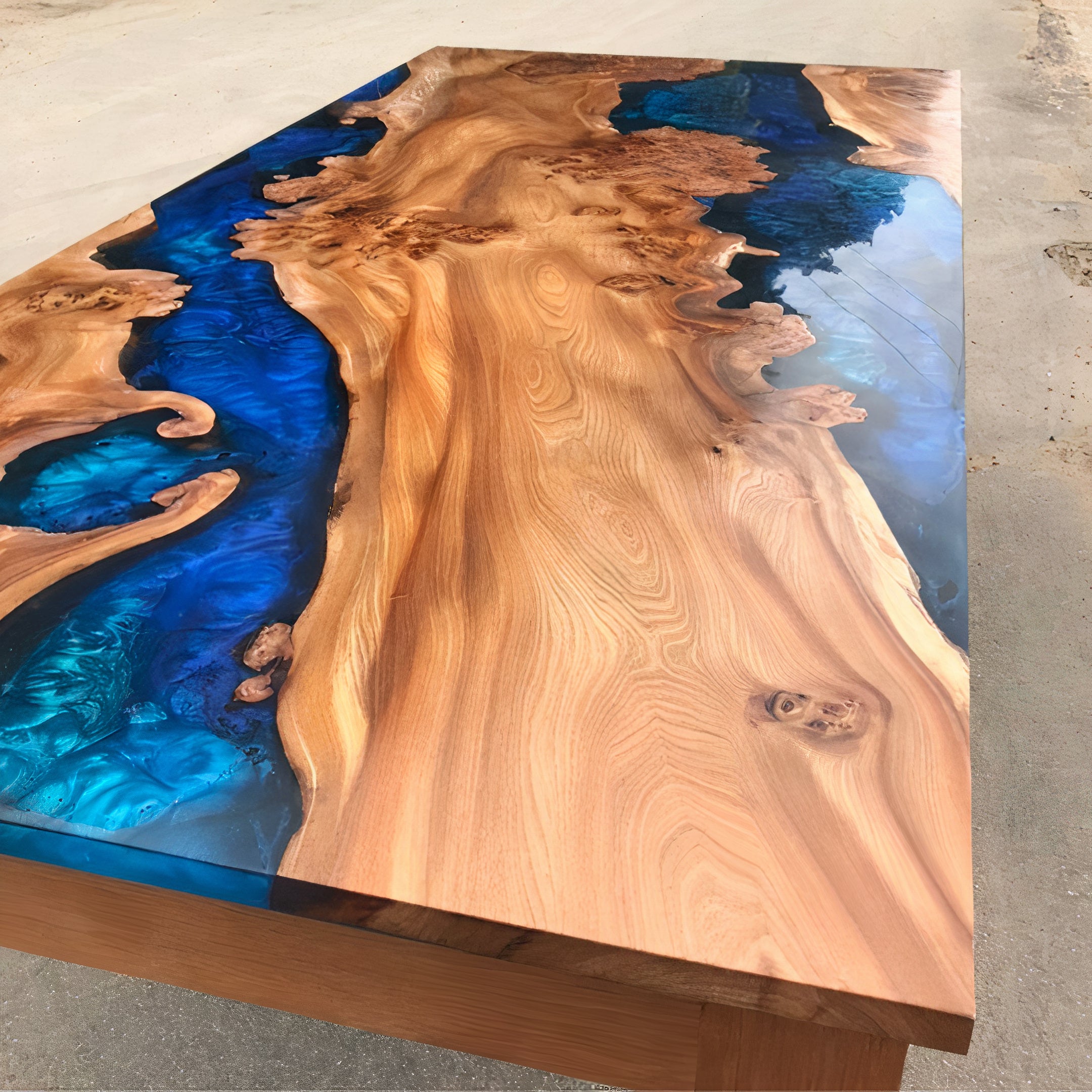 River Dining Table in Elm & Resin Live Edge