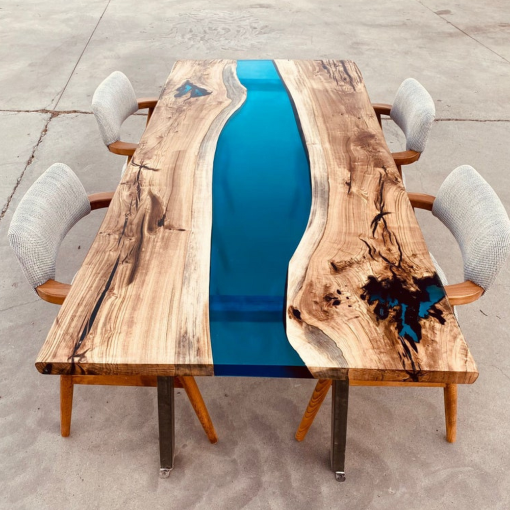 Walnut Blue Transparent Epoxy Table