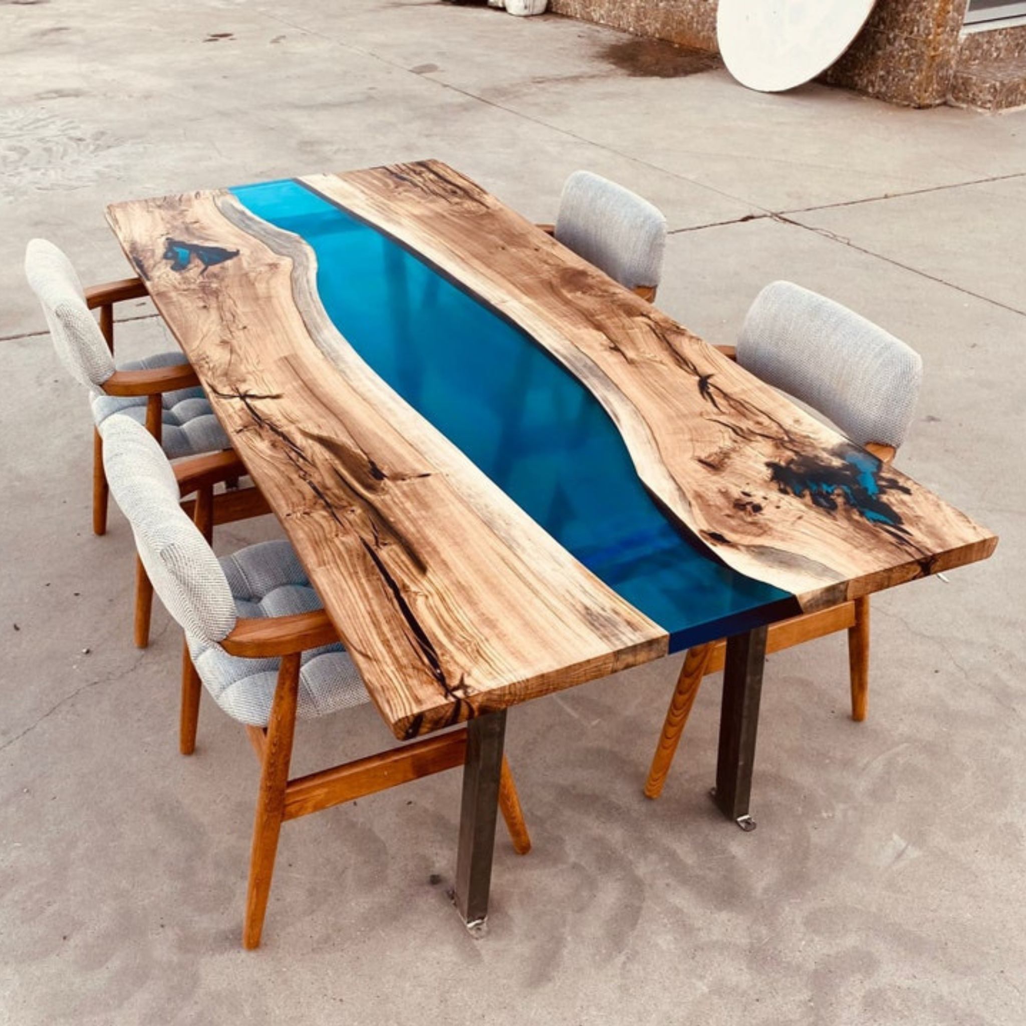 Walnut Blue Transparent Epoxy Table