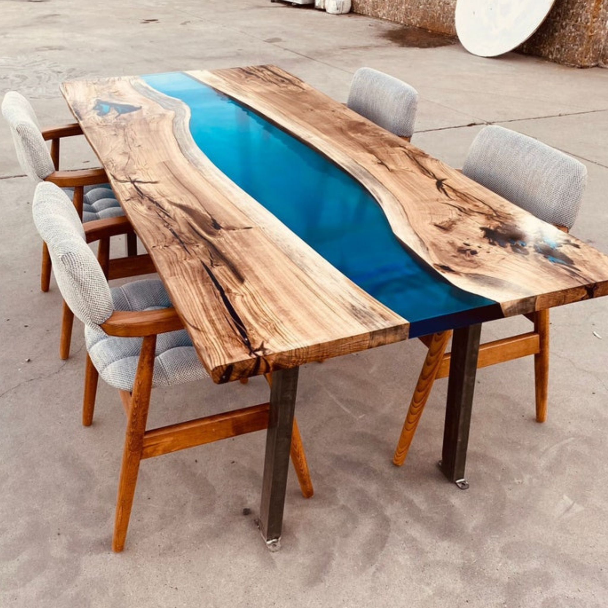 Walnut Blue Transparent Epoxy Table