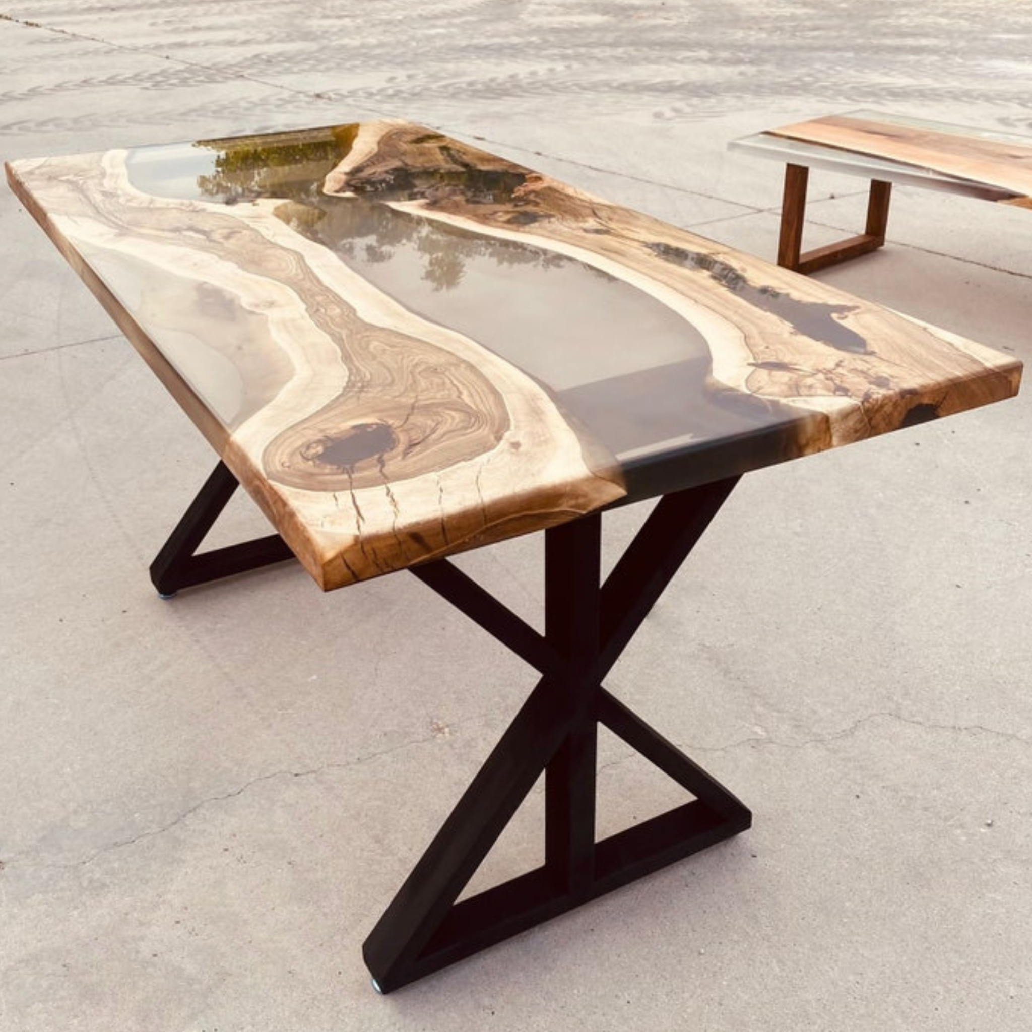 Hackberry Tree Glossy Black Epoxy Table