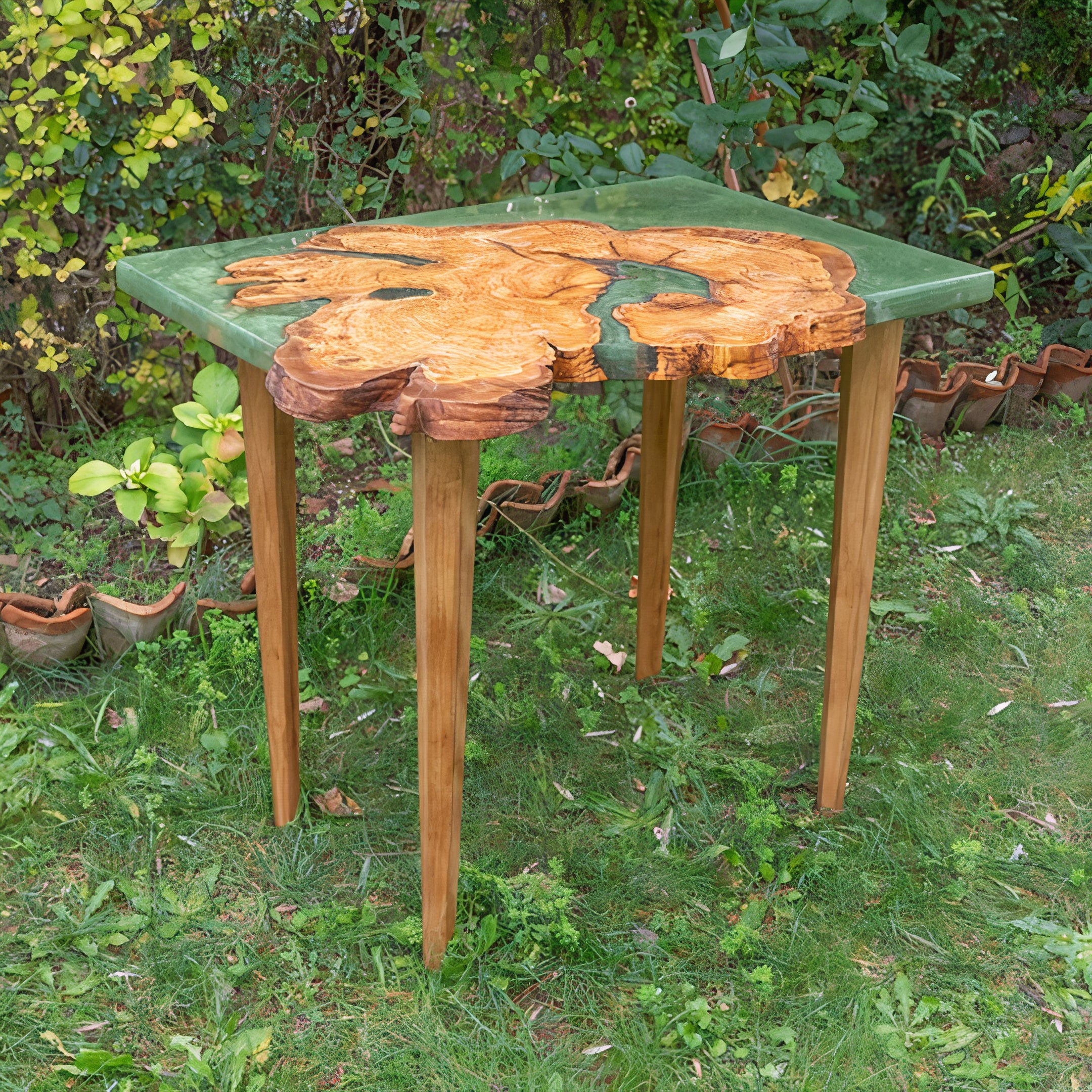 Green Epoxy Olive Wood Coffee Table