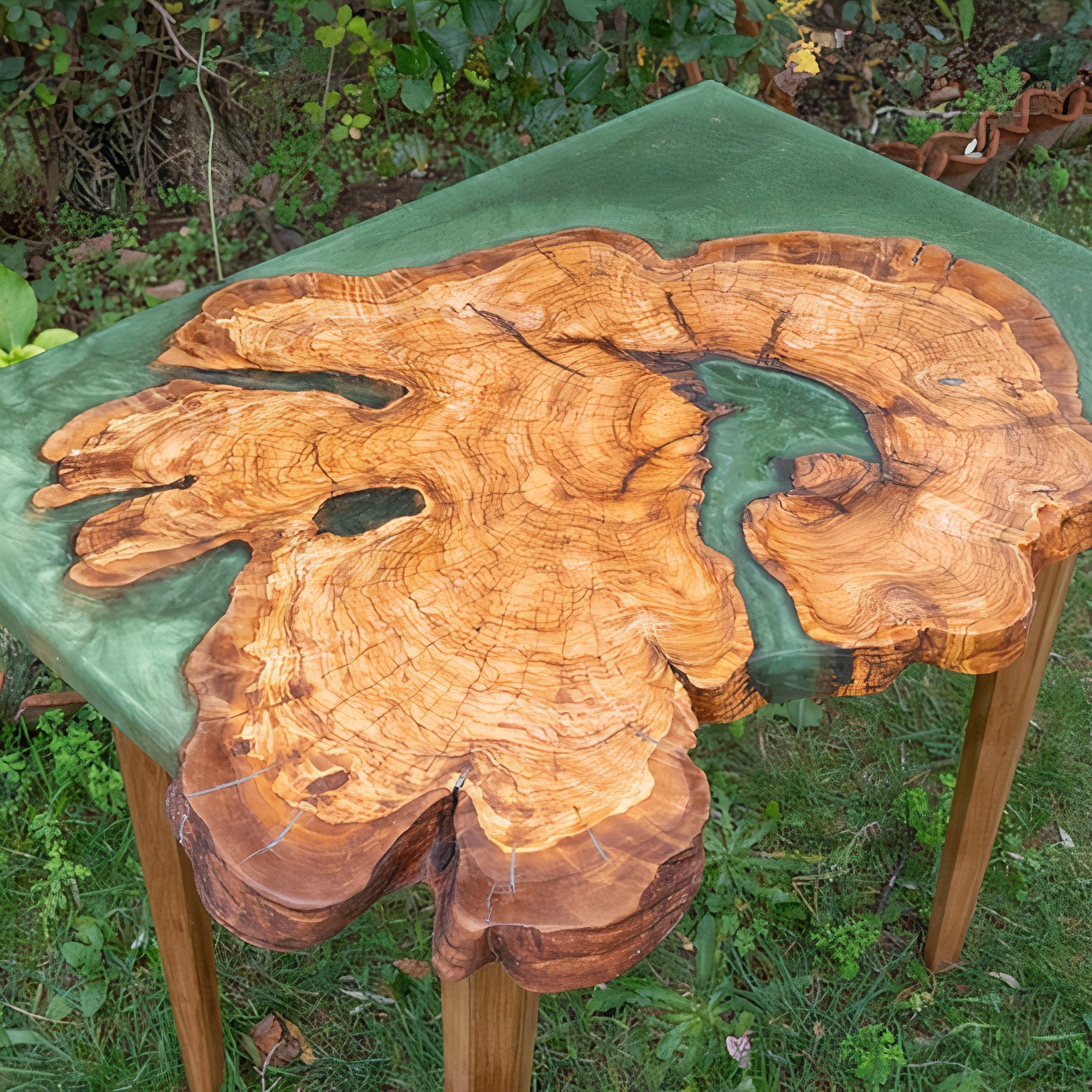 Green Epoxy Olive Wood Coffee Table