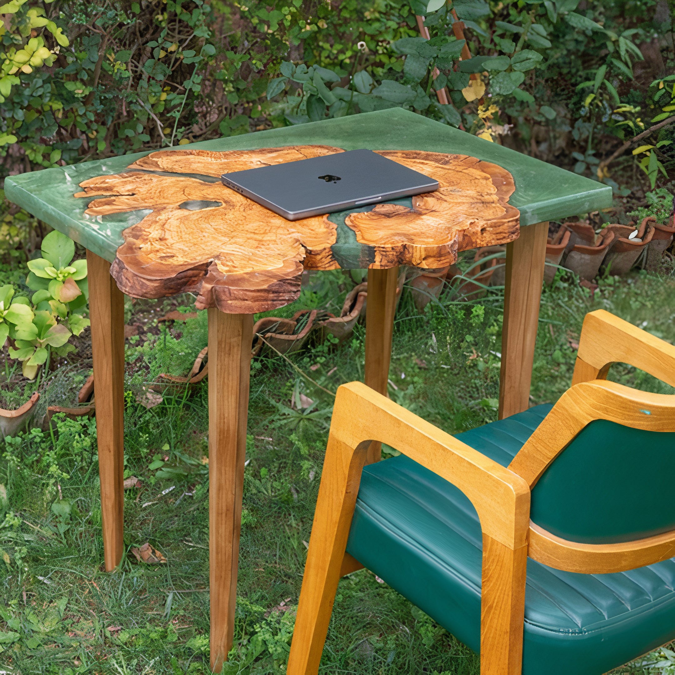 Green Epoxy Olive Wood Coffee Table