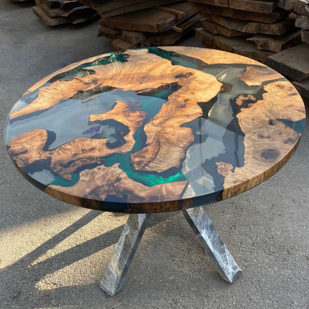 Walnut Wood Clear and Green Epoxy Coffee Table