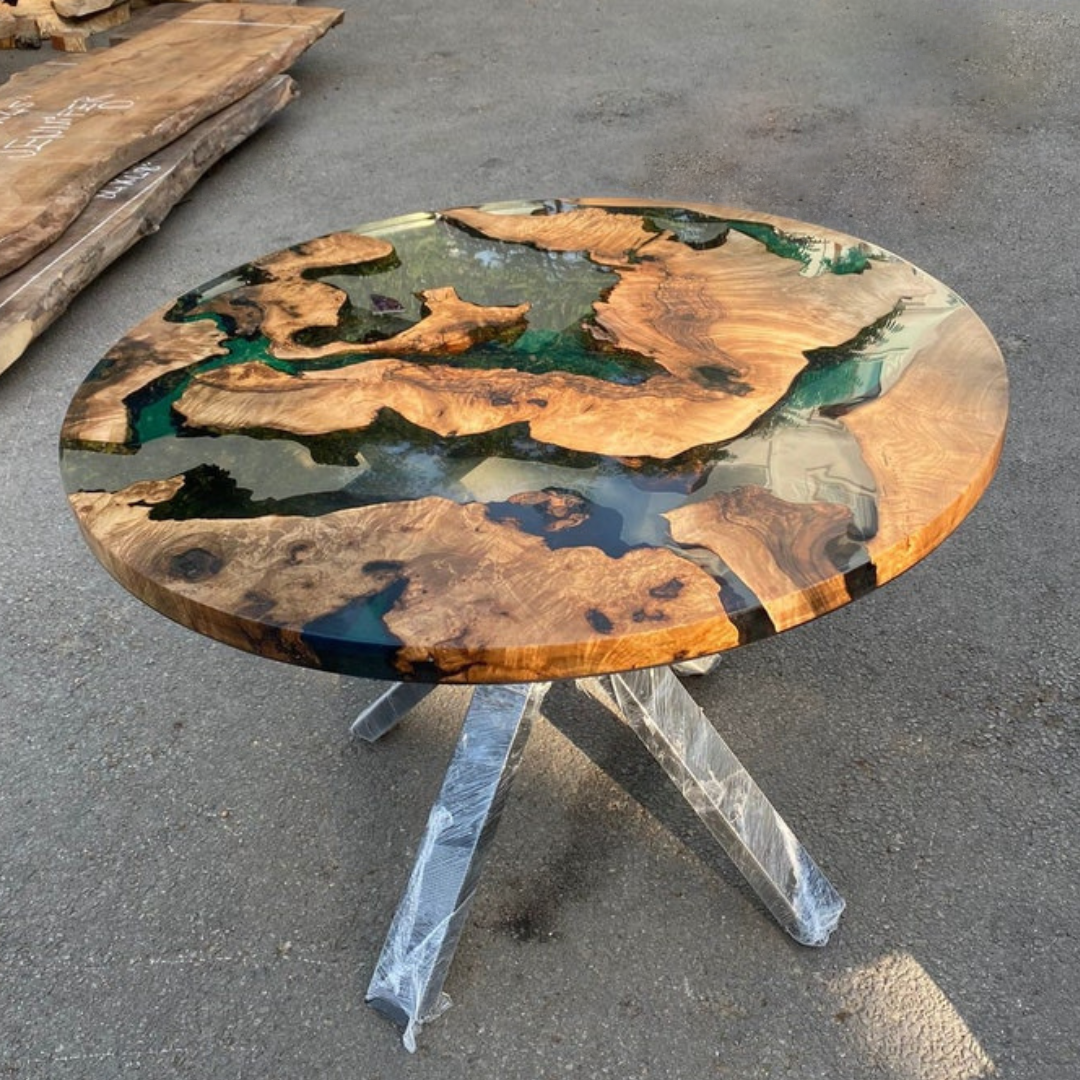 Walnut Wood Clear and Green Epoxy Coffee Table