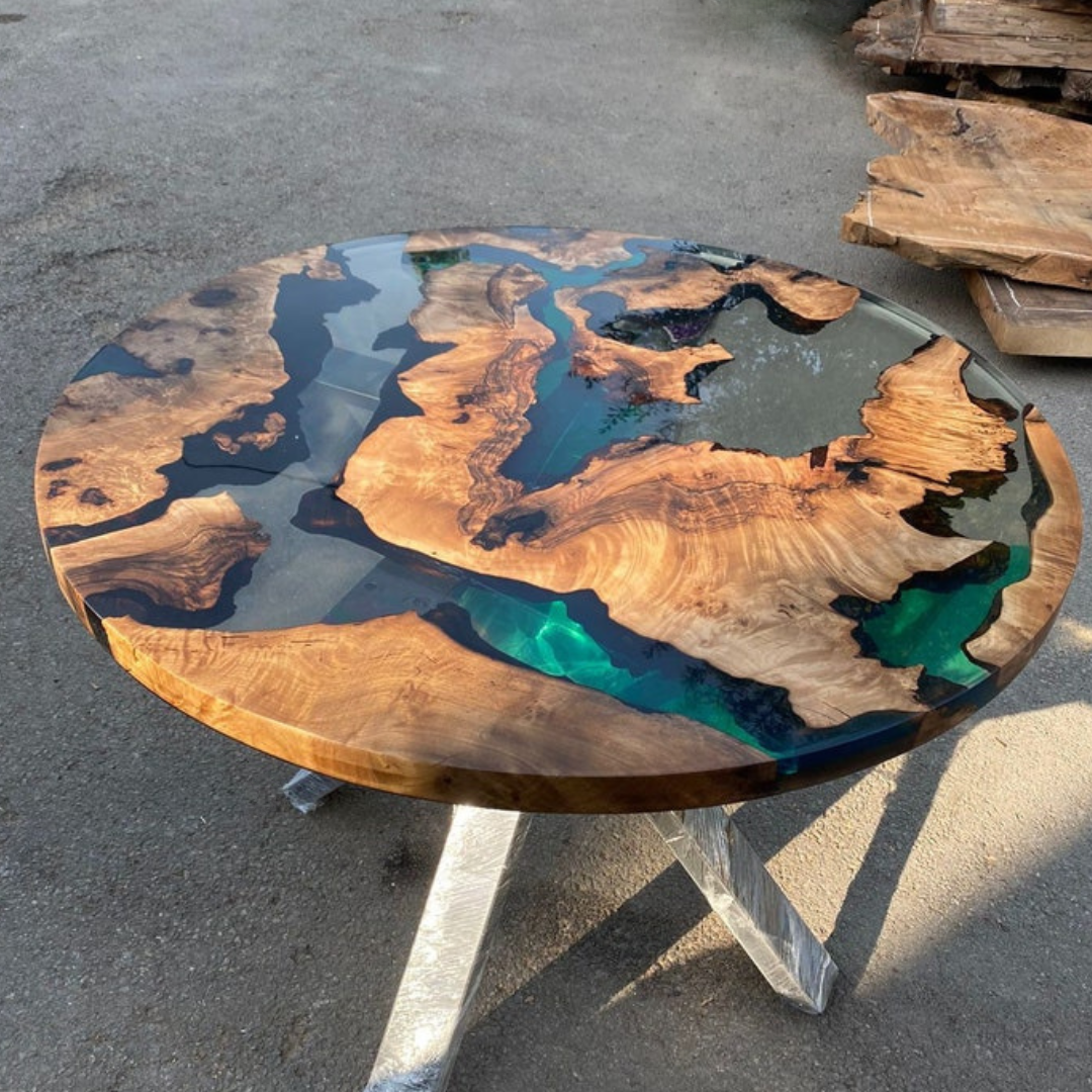 Walnut Wood Clear and Green Epoxy Coffee Table