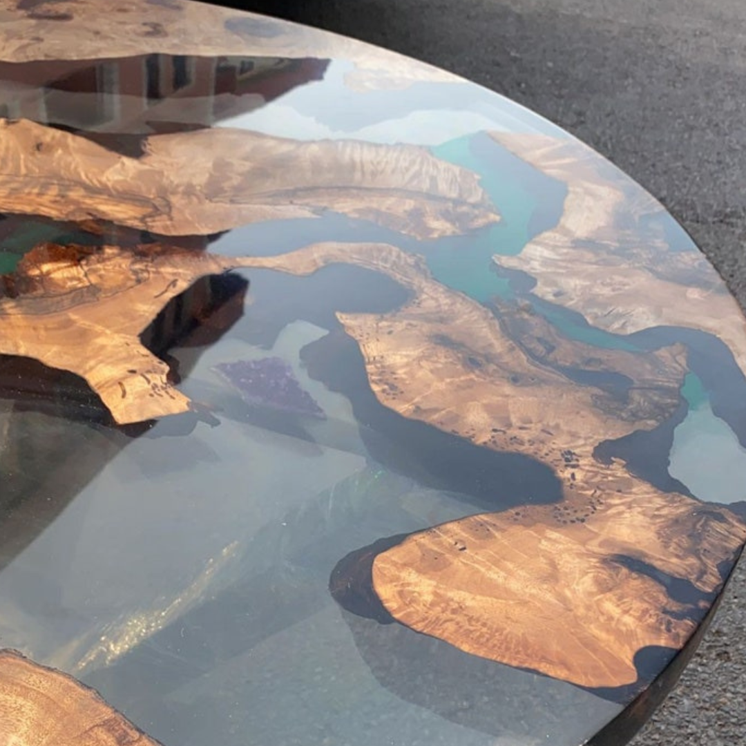 Walnut Wood Clear and Green Epoxy Coffee Table