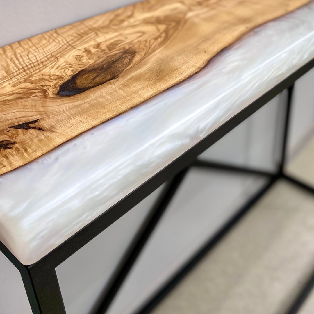 Pearl White Epoxy Console table