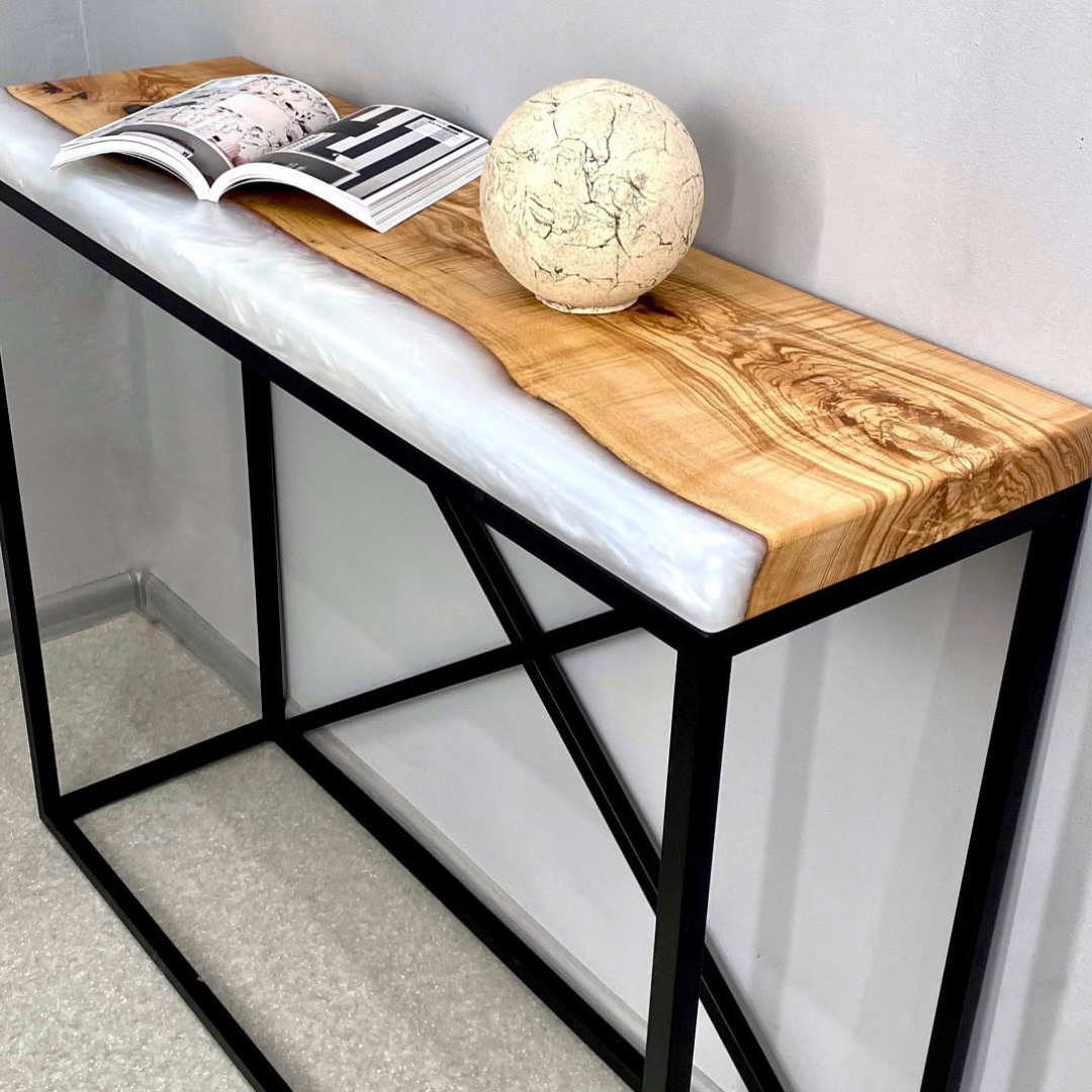 Pearl White Epoxy Console table