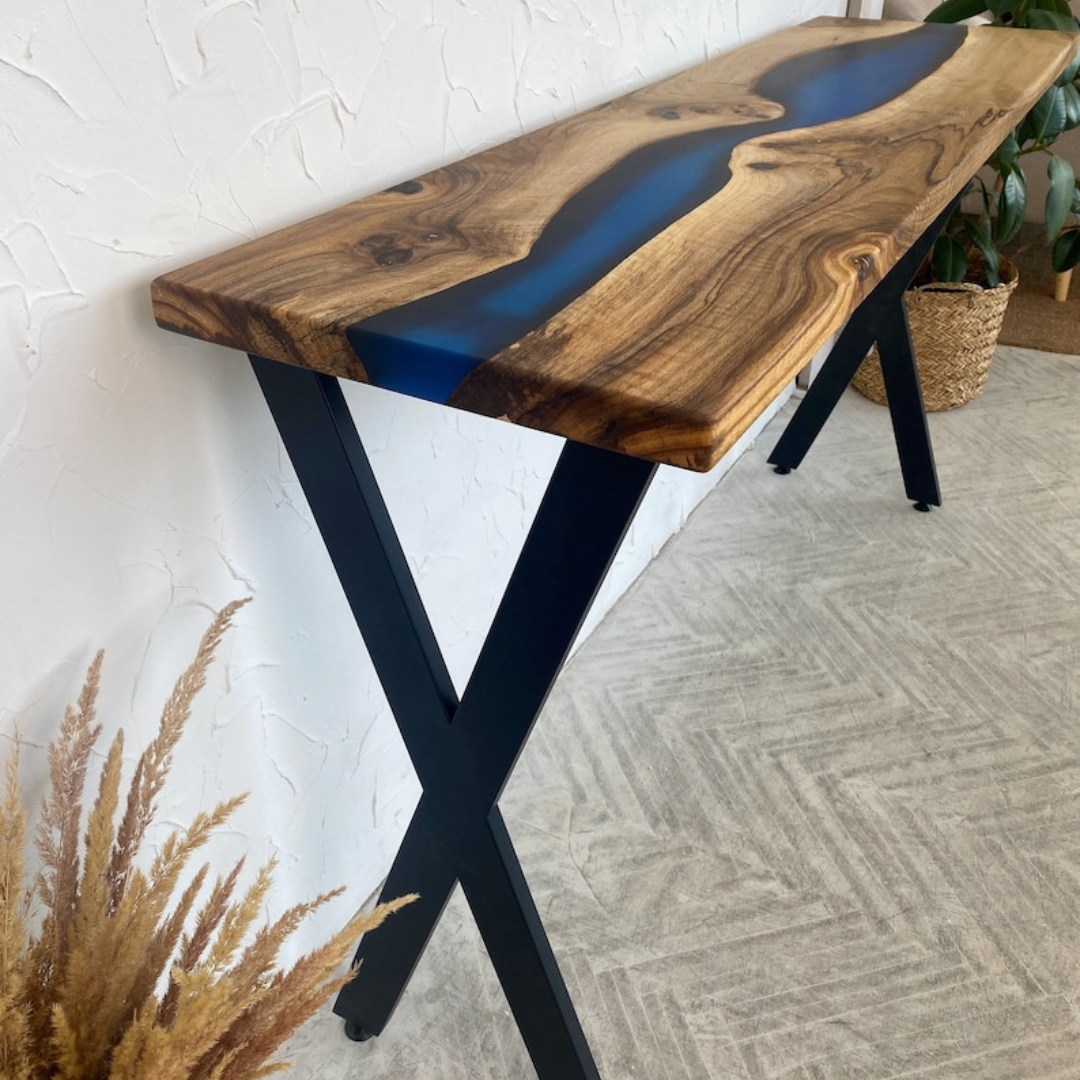 Solid Walnut River Epoxy Console Table