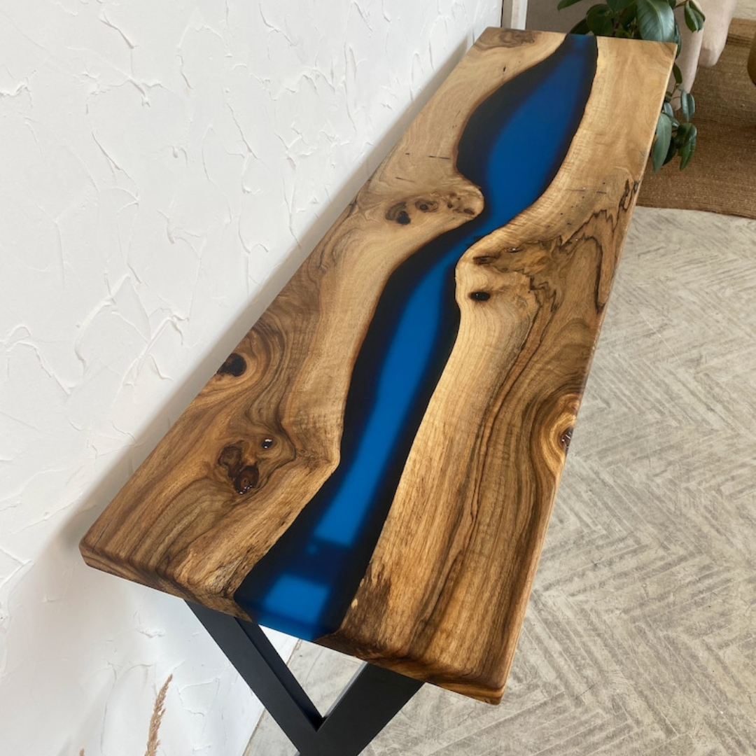 Solid Walnut River Epoxy Console Table