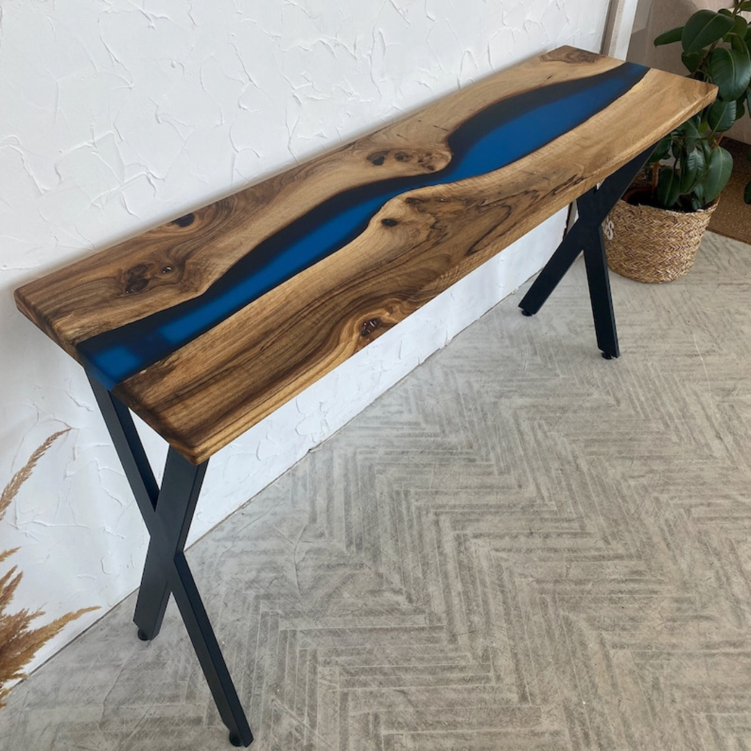 Solid Walnut River Epoxy Console Table